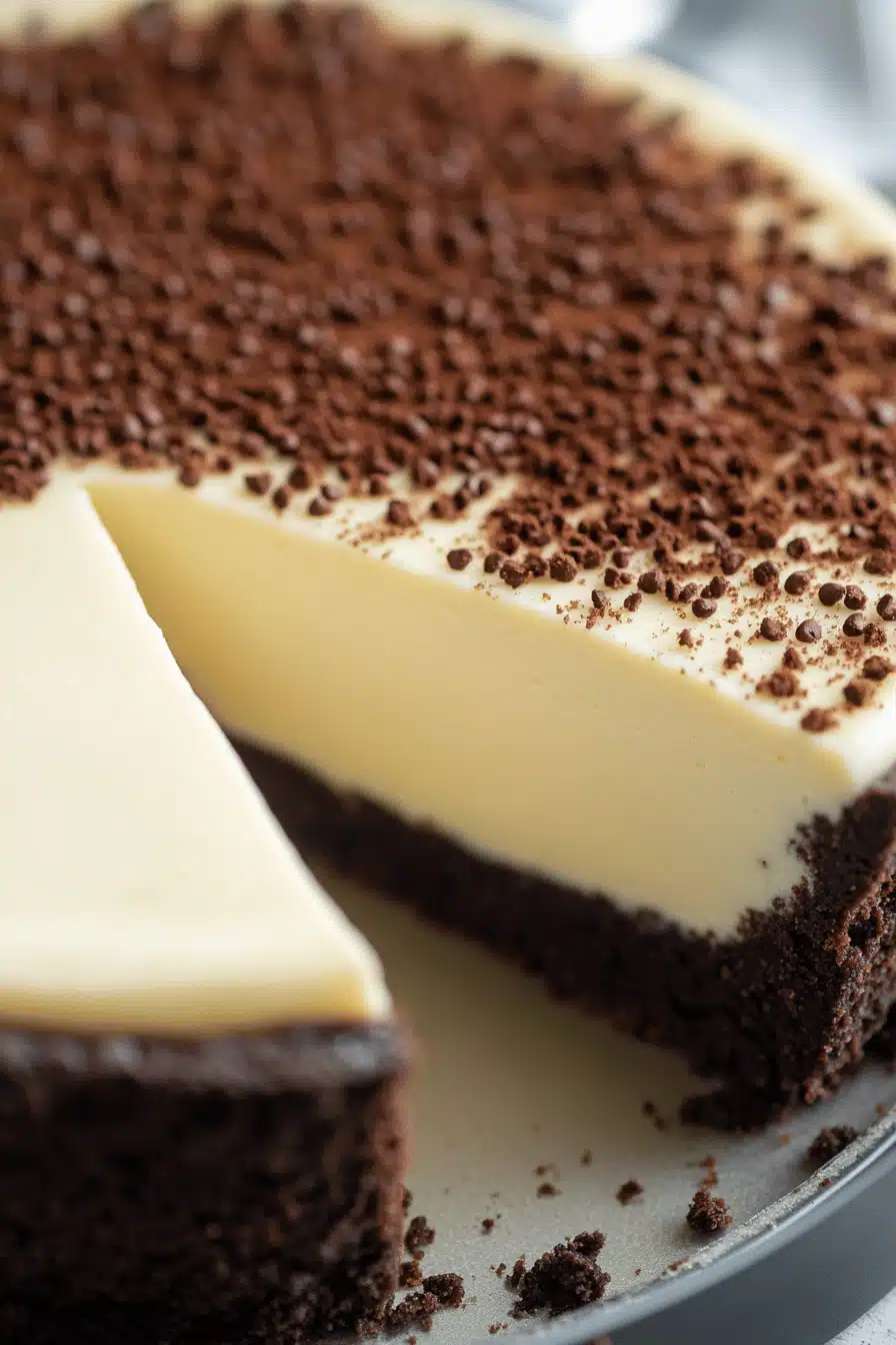 Brownie Bottom Cheesecake slice on plate showing perfect texture and swirl pattern