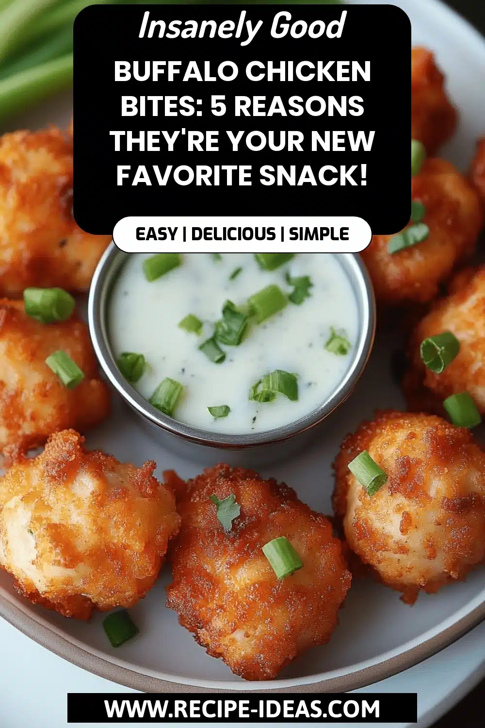 Buffalo Chicken Bites final dish beautifully presented and ready to serve
