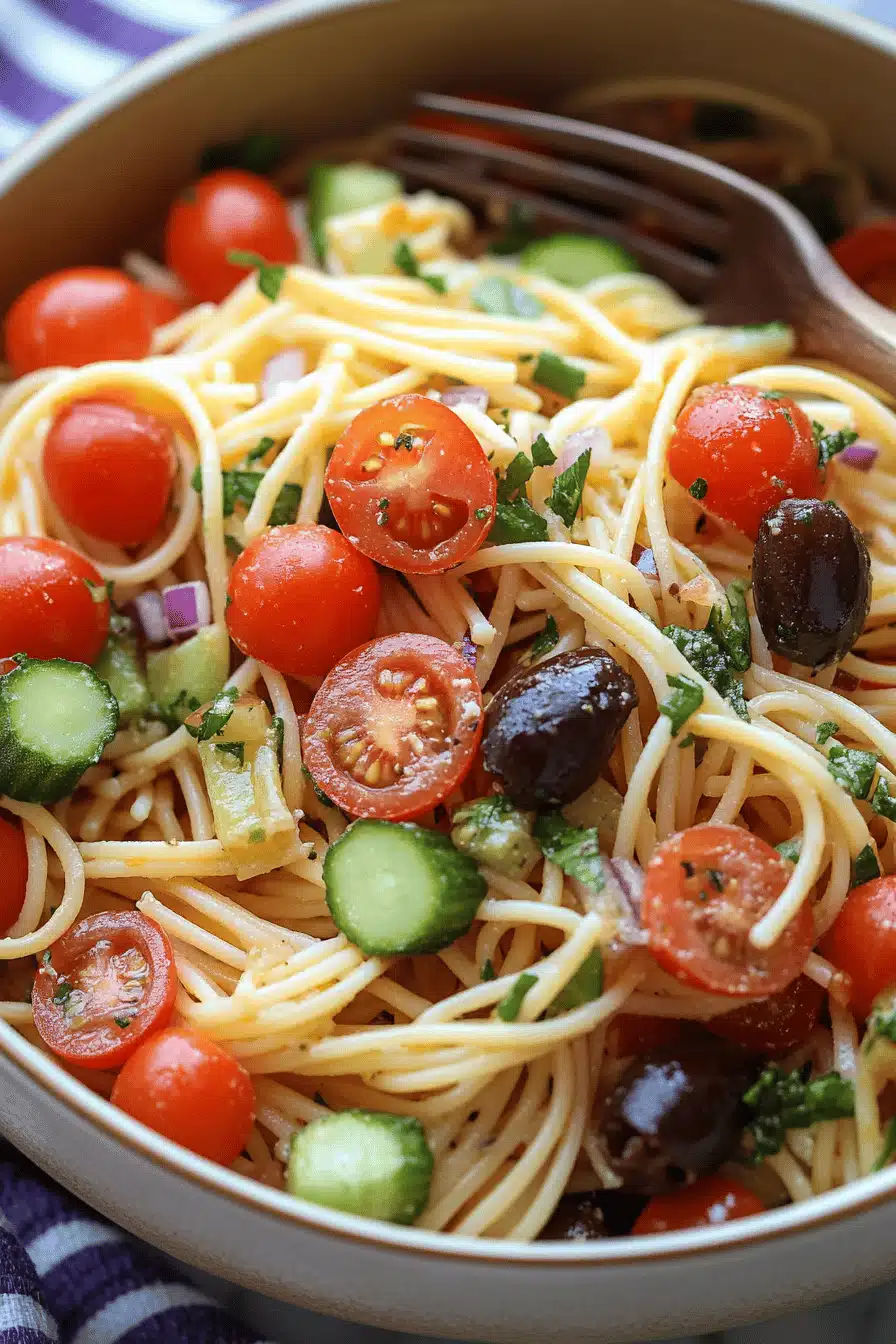 California Pasta Salad Recipe ingredients organized and measured on kitchen counter