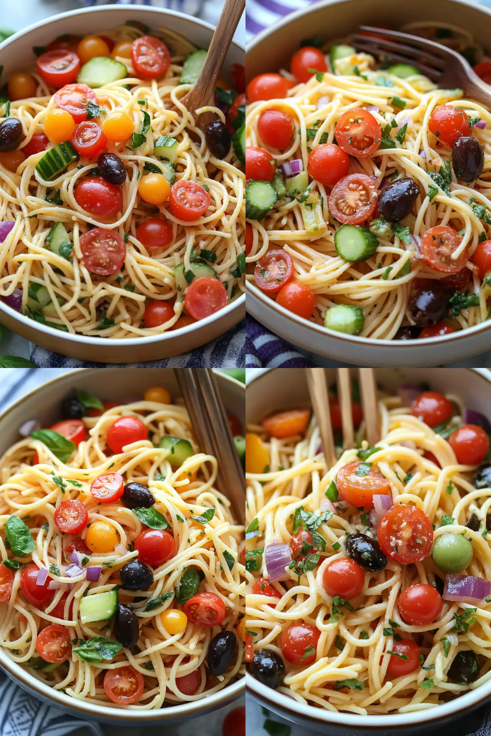 California Pasta Salad Recipe slice on plate showing perfect texture and swirl pattern