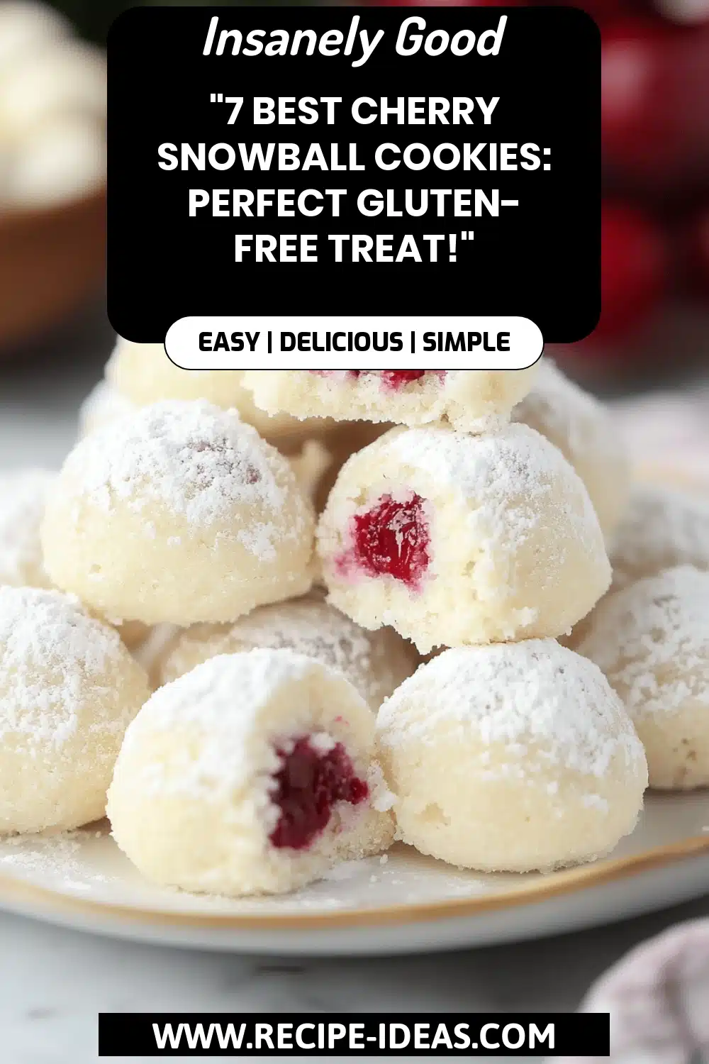 Cherry Snowball Cookies final dish beautifully presented and ready to serve