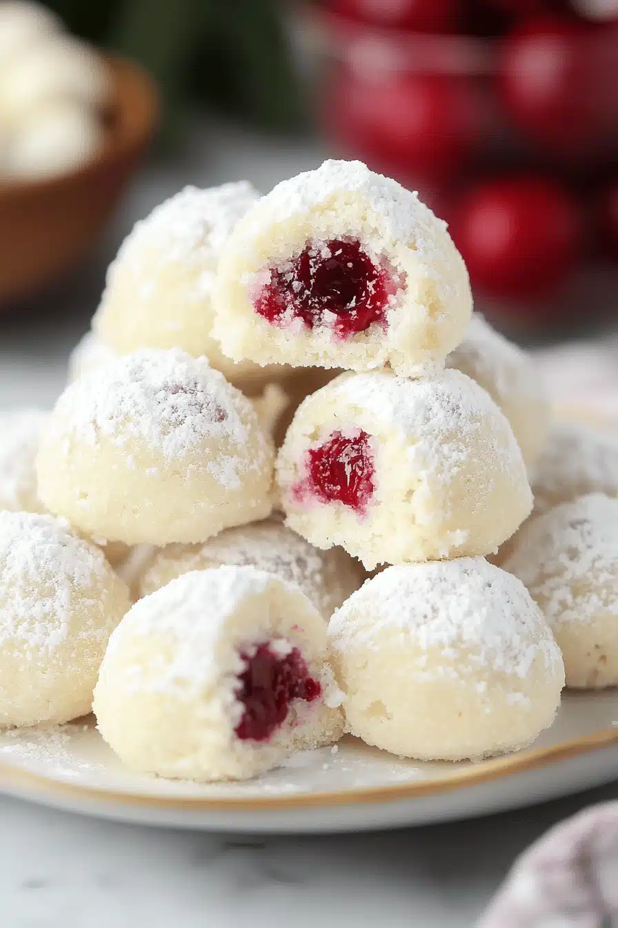 Cherry Snowball Cookies slice on plate showing perfect texture and swirl pattern