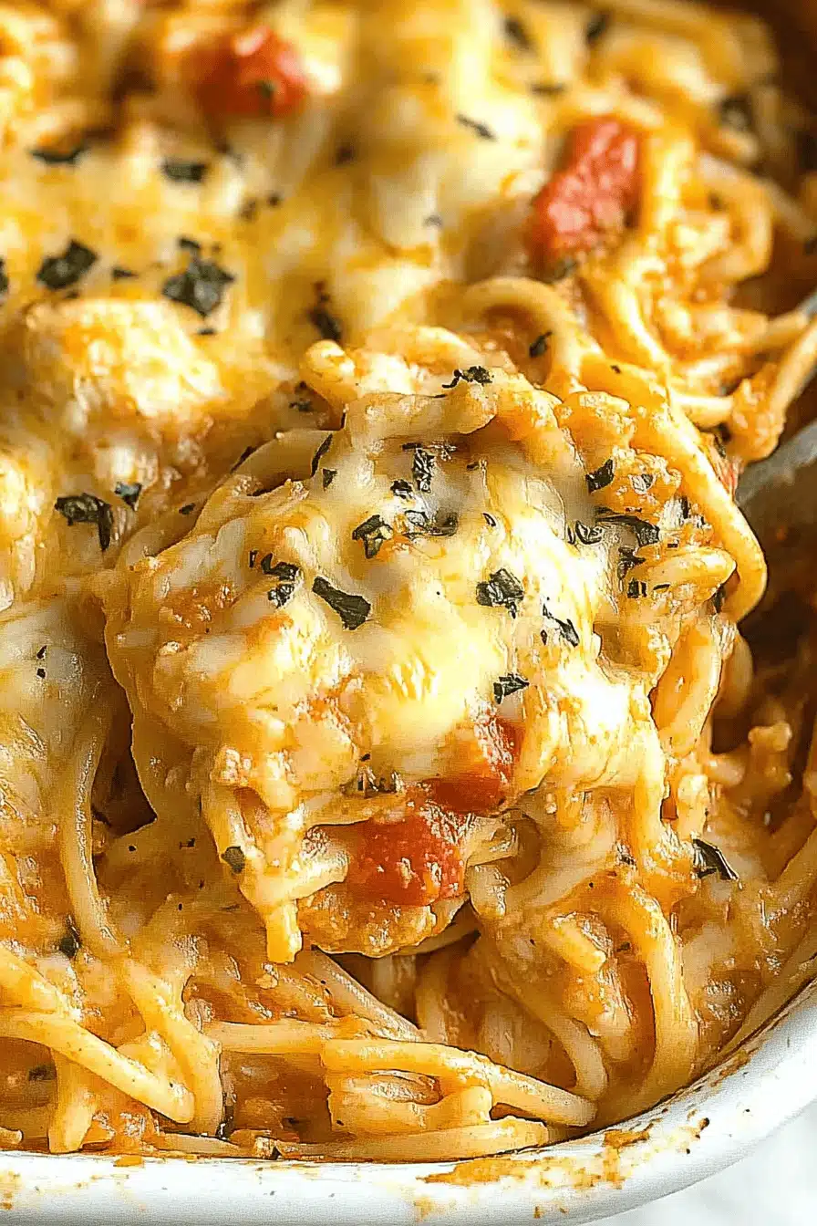Chicken Spaghetti Rotel Final Dish Presentation