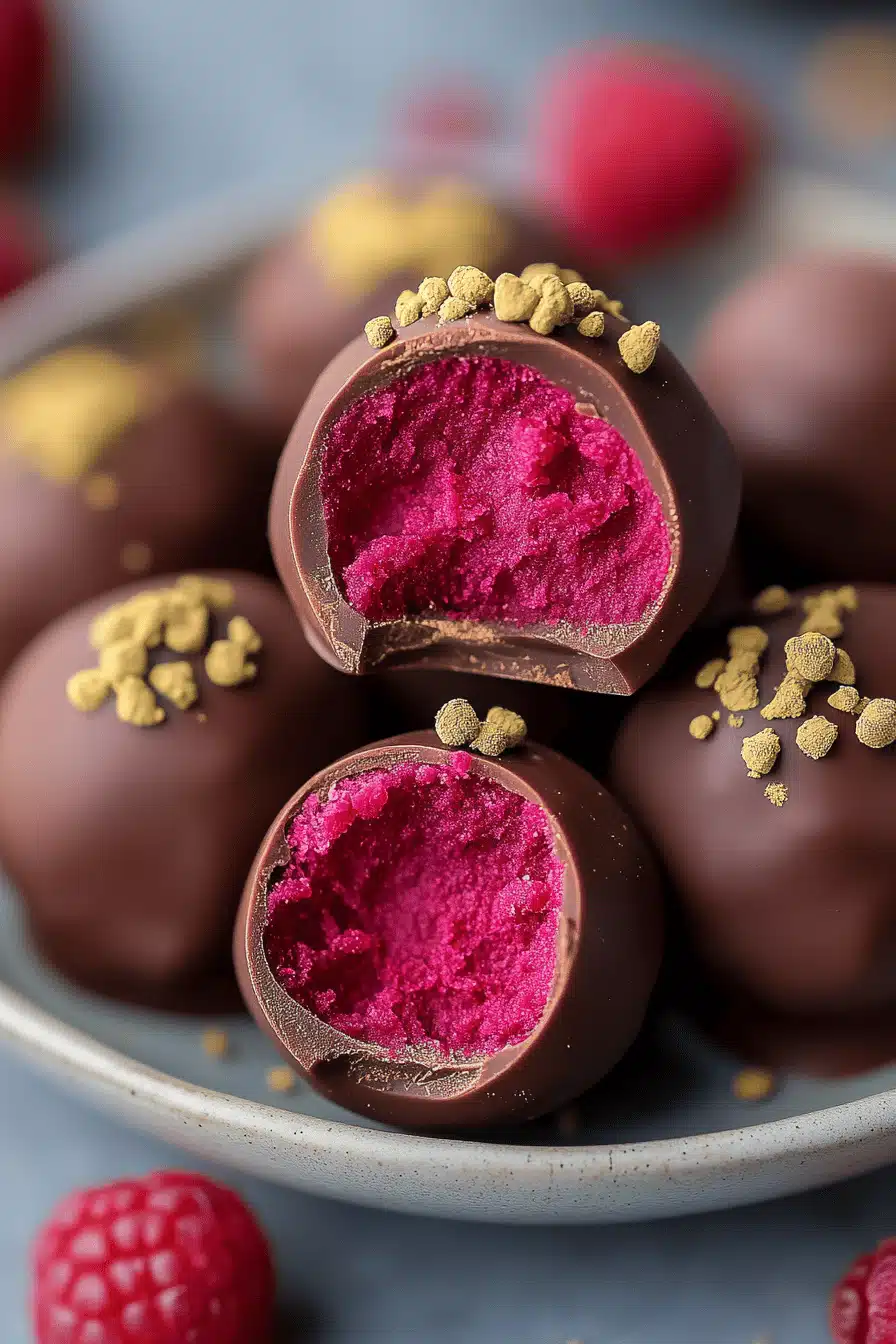 Chocolate Raspberry Truffles ingredients organized and measured on kitchen counter