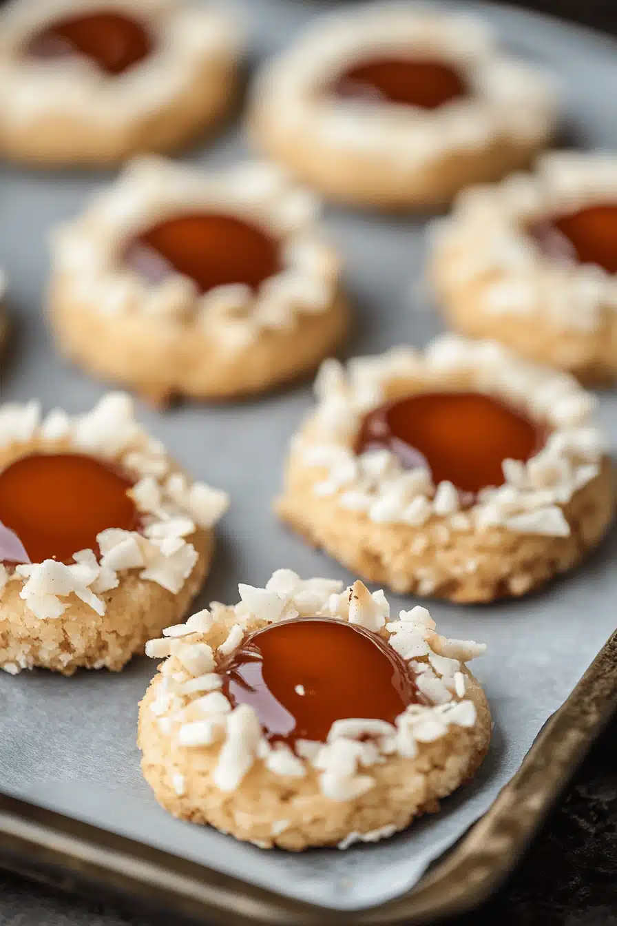 Coconut Thumbprint Cookies ingredients organized and measured on kitchen counter