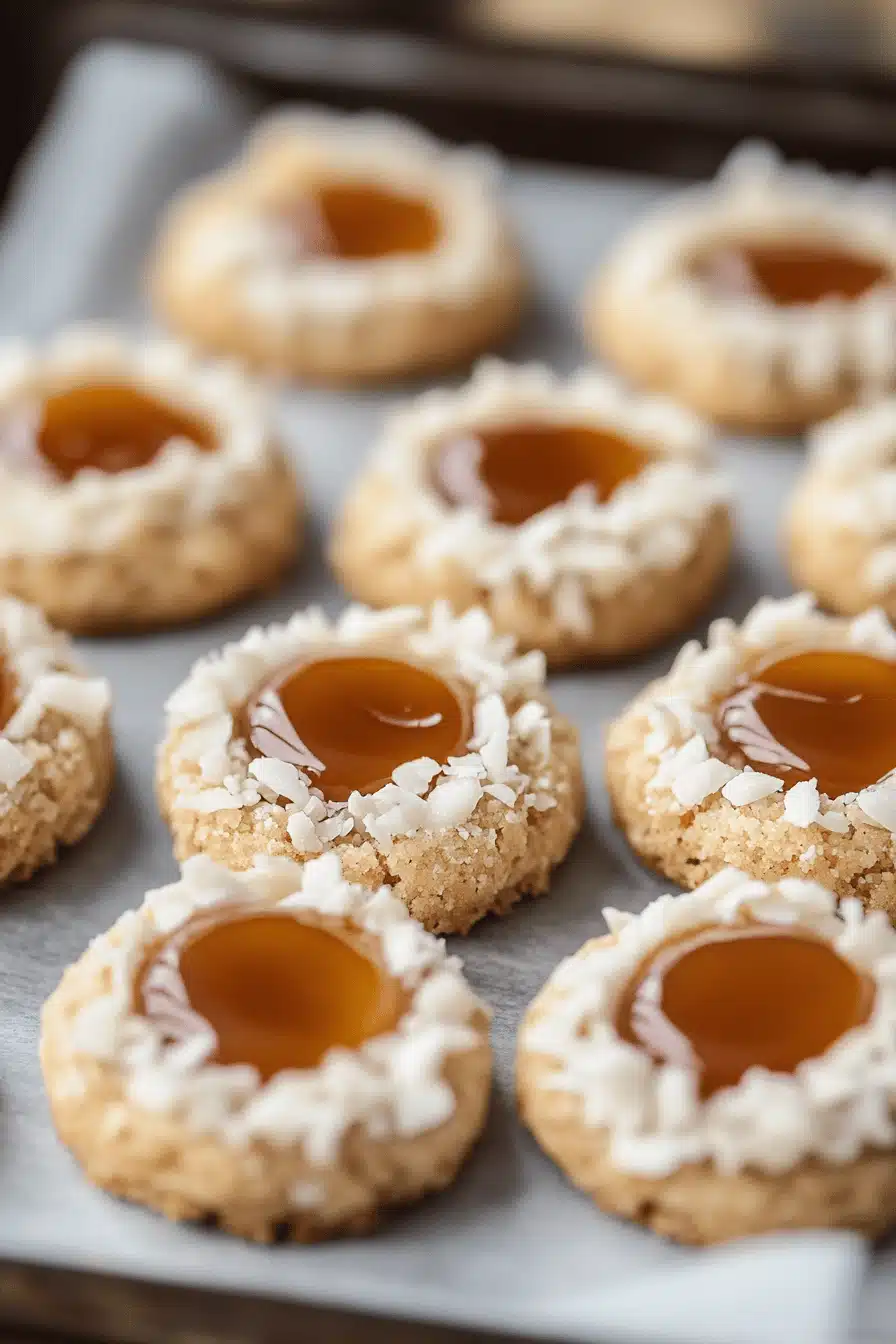 Coconut Thumbprint Cookies slice on plate showing perfect texture and swirl pattern