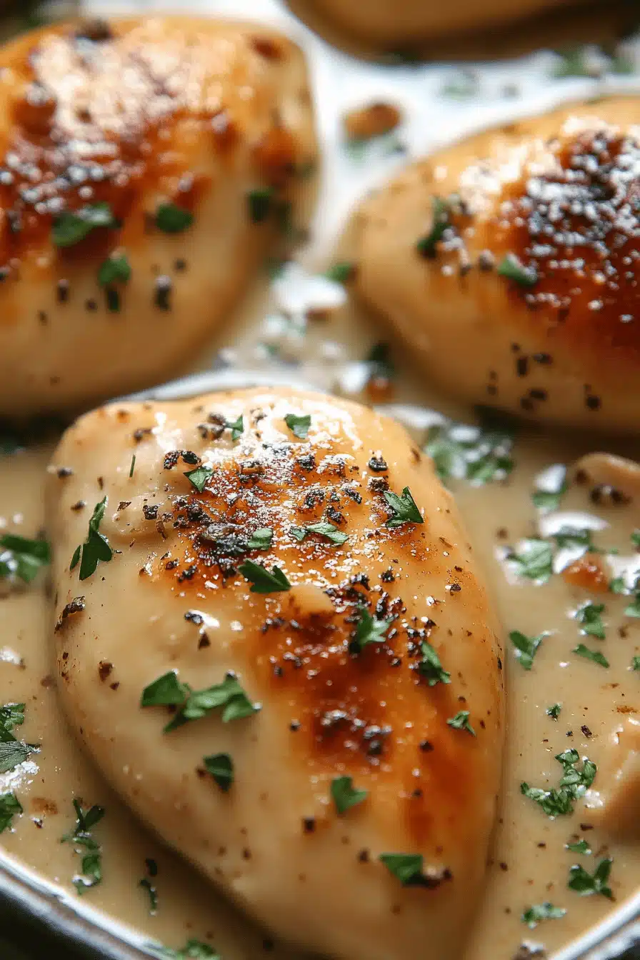 Creamy Garlic Chicken Recipe ingredients organized and measured on kitchen counter