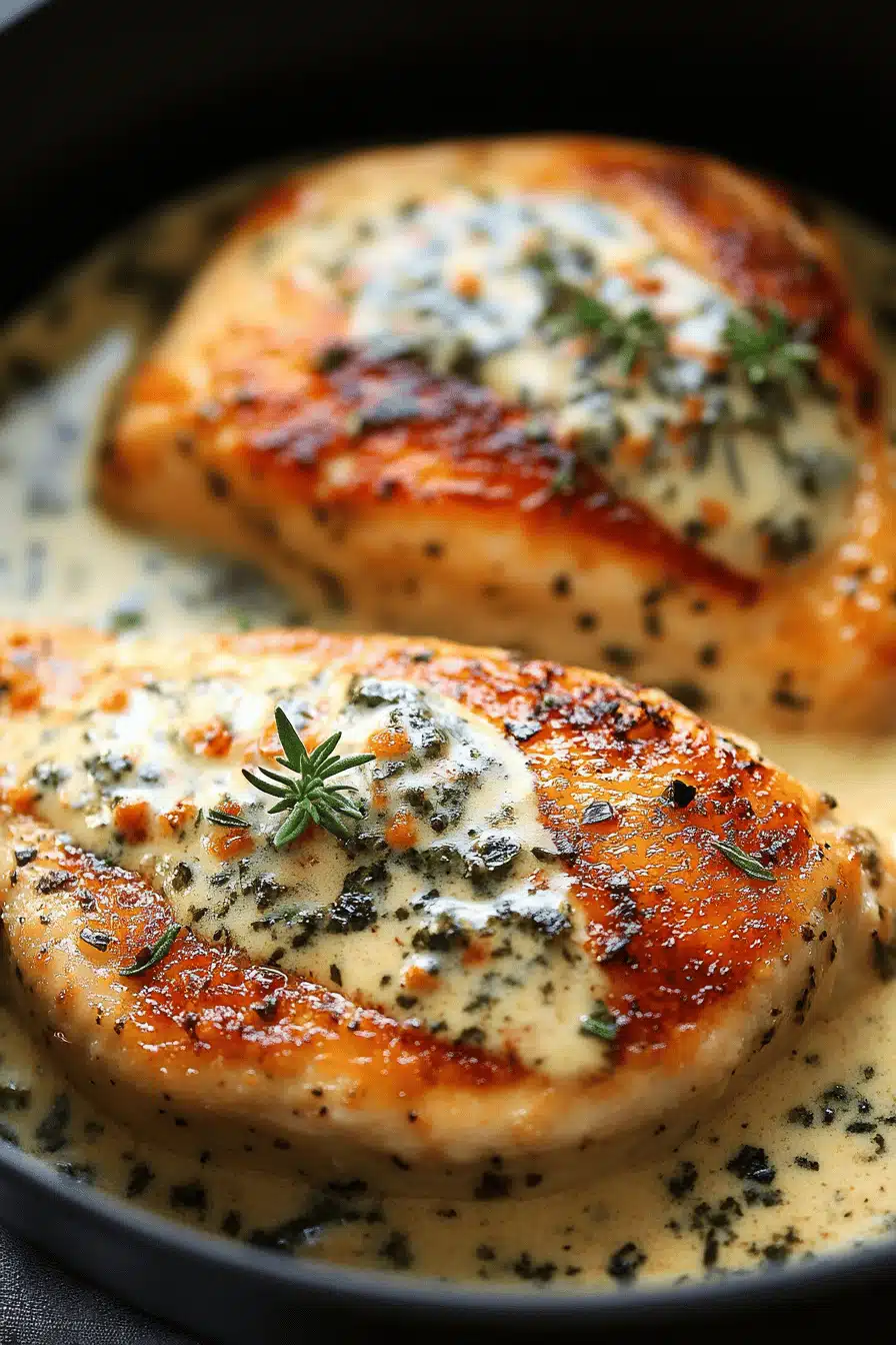 Creamy Herb Chicken ingredients organized and measured on kitchen counter
