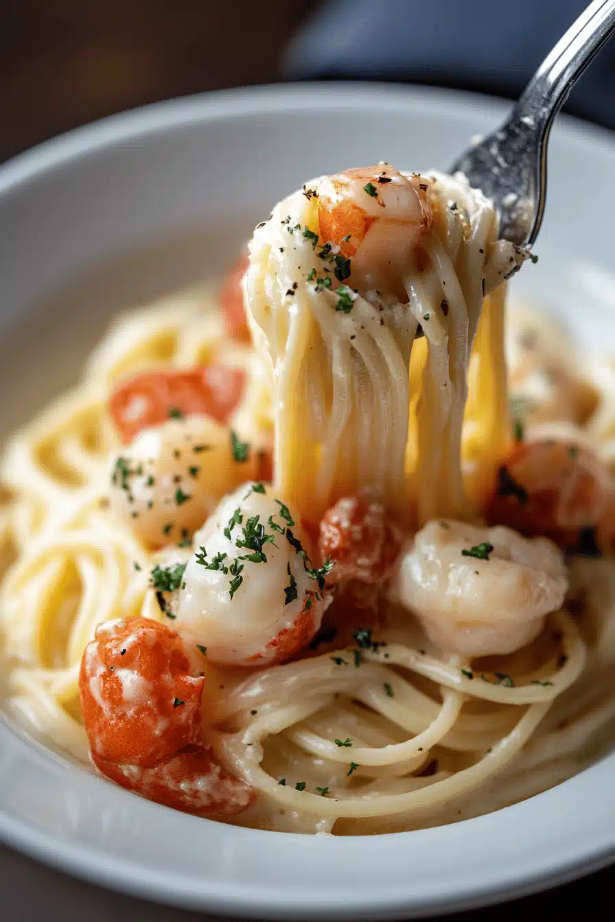 Creamy Lobster Pasta ingredients organized and measured on kitchen counter