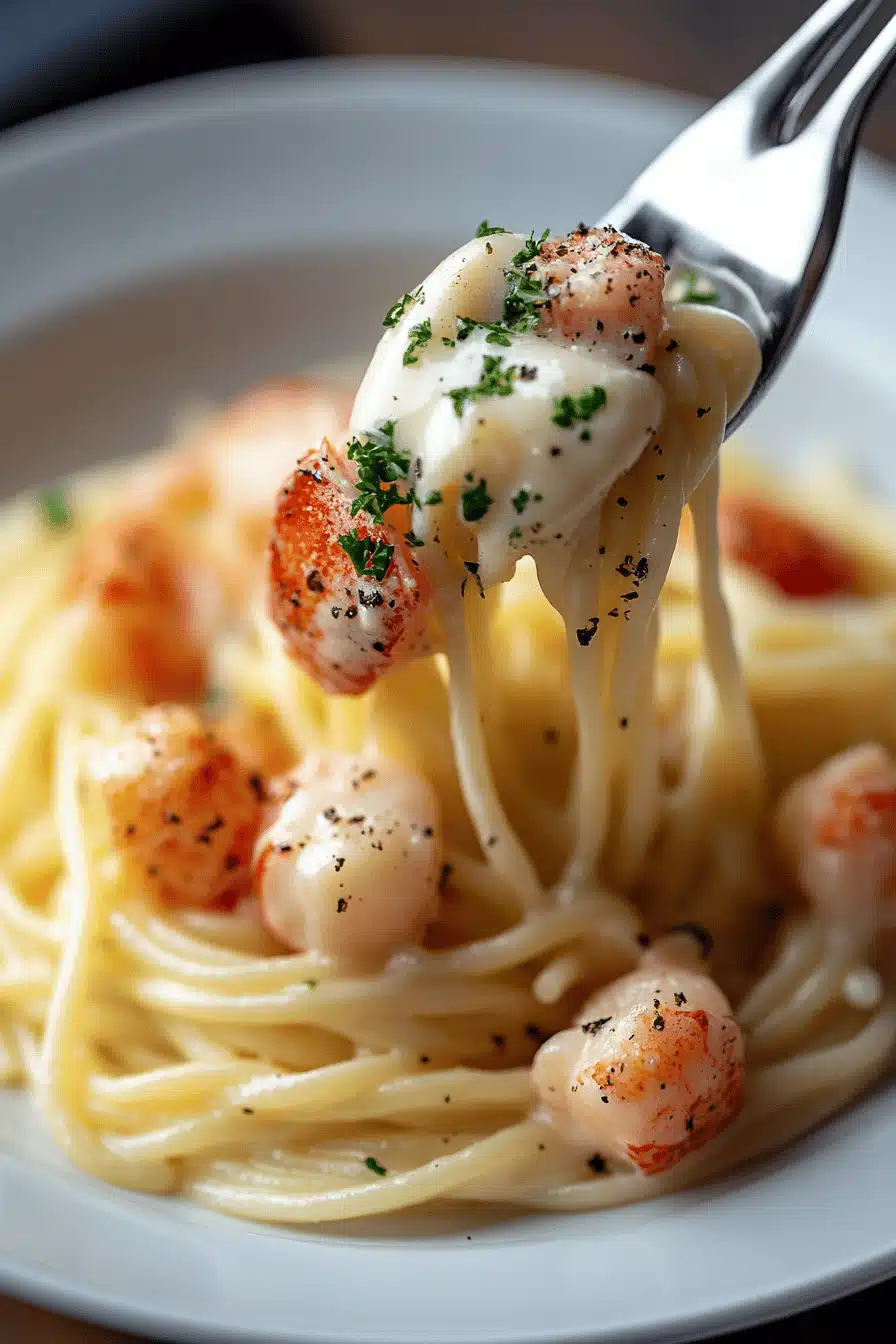 Creamy Lobster Pasta slice on plate showing perfect texture and swirl pattern