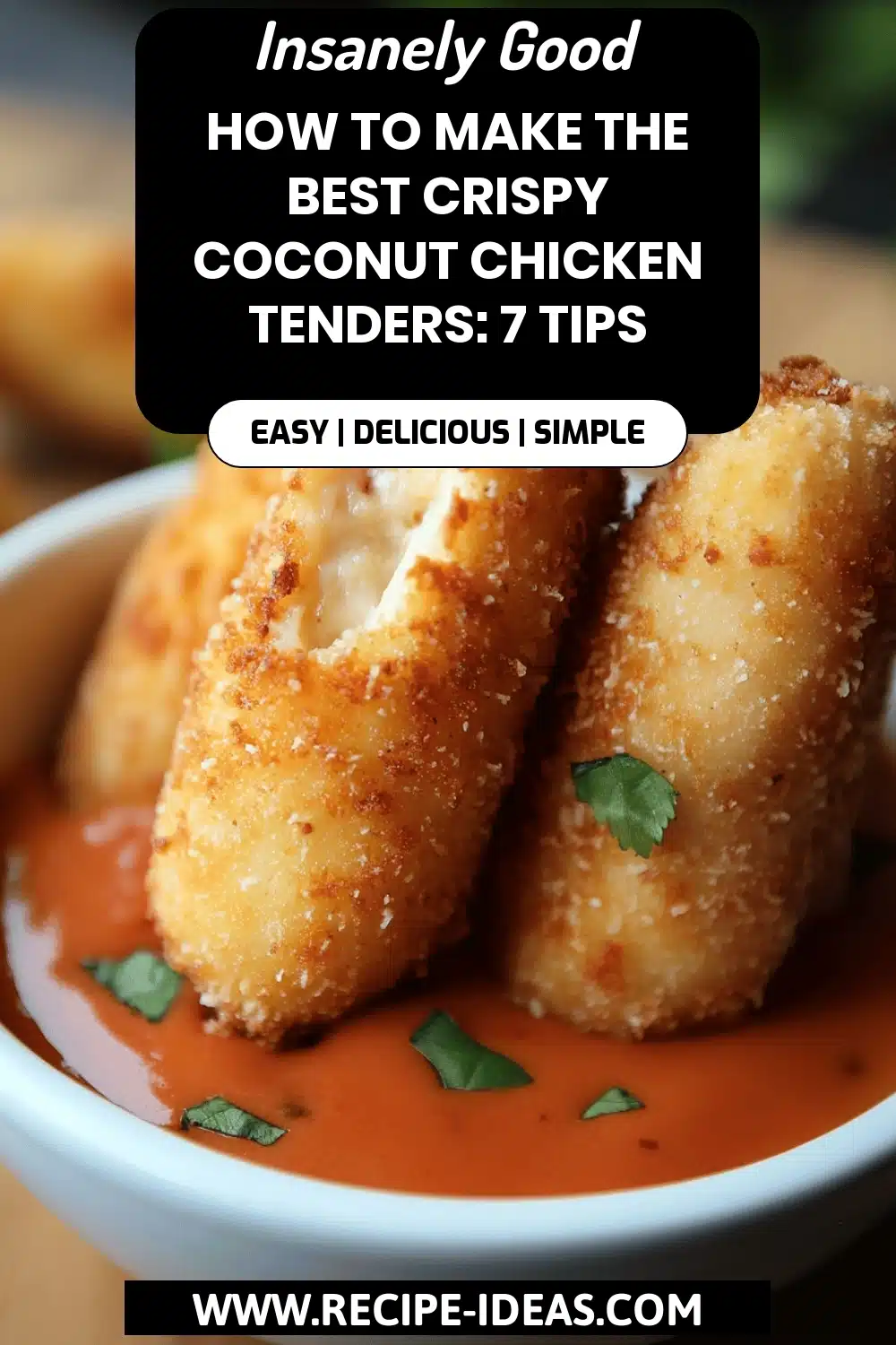 Crispy Coconut Chicken Tenders final dish beautifully presented and ready to serve