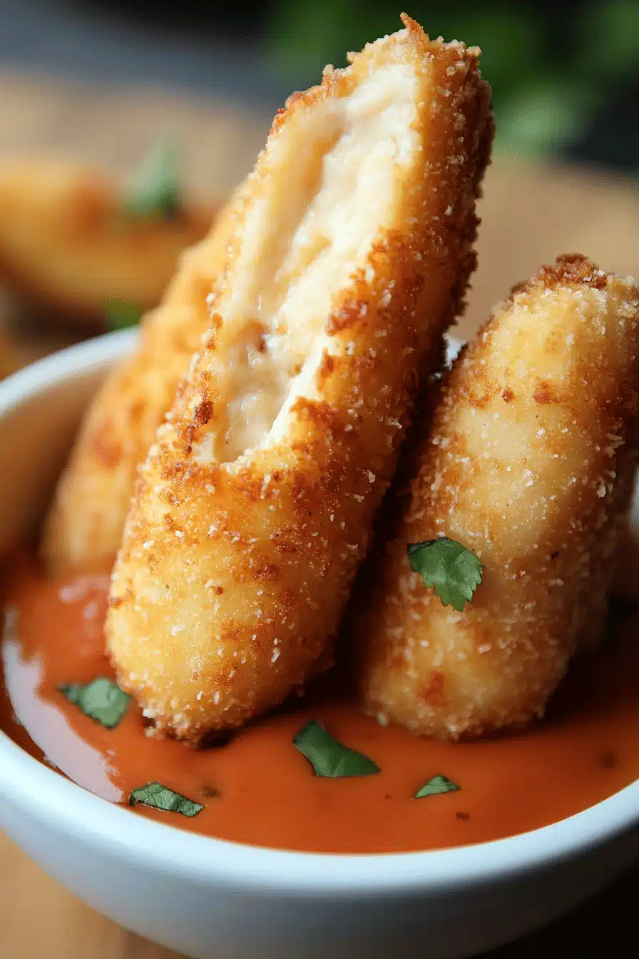 Crispy Coconut Chicken Tenders slice on plate showing perfect texture and swirl pattern