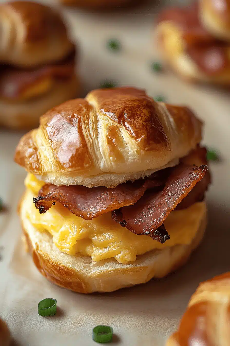 Croissant Breakfast Sandwich ingredients organized and measured on kitchen counter