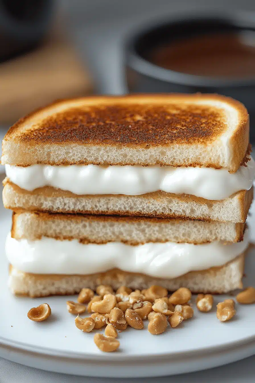 Fluffernutter Sandwich Recipe ingredients organized and measured on kitchen counter
