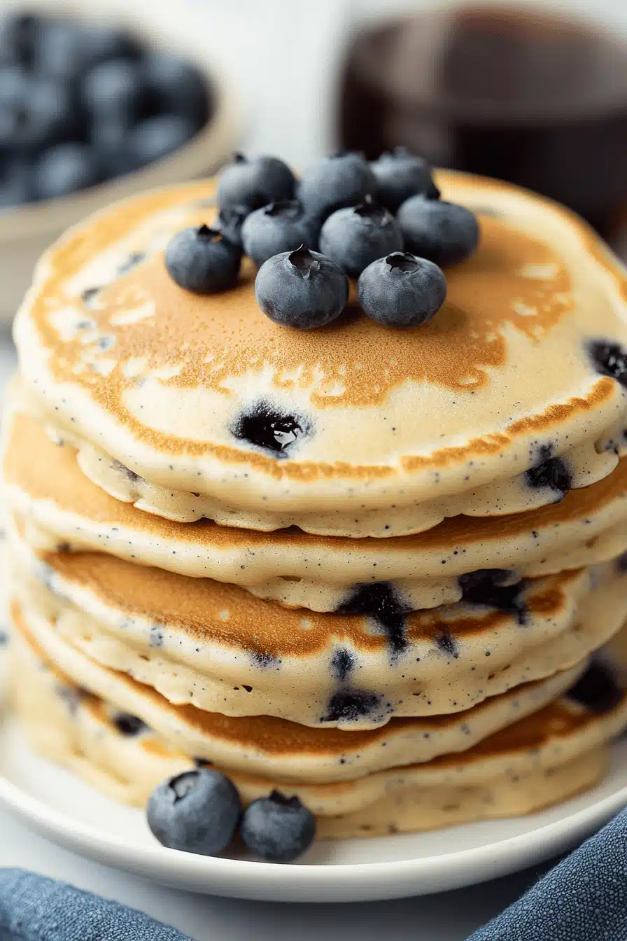 Fluffy Blueberry Pancakes ingredients organized and measured on kitchen counter