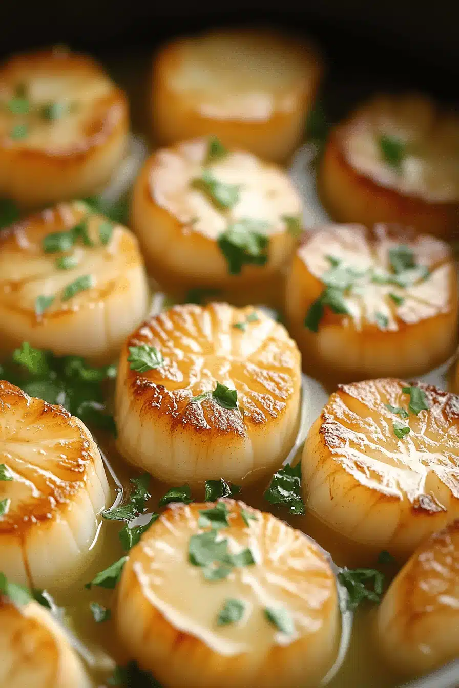 Garlic Lemon Butter Scallops ingredients organized and measured on kitchen counter