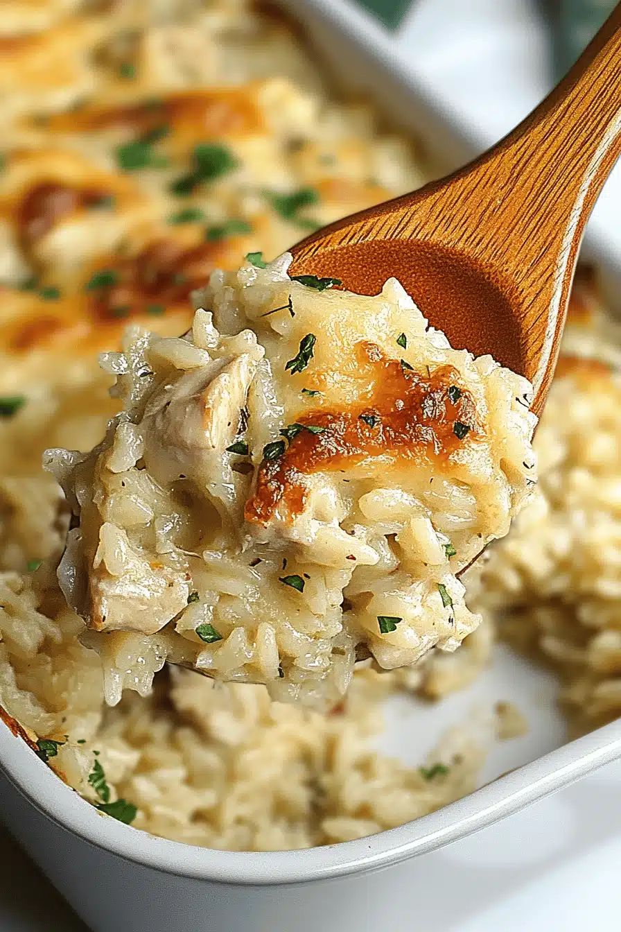 Garlic Parmesan Chicken Rice Casserole Final Dish Presentation