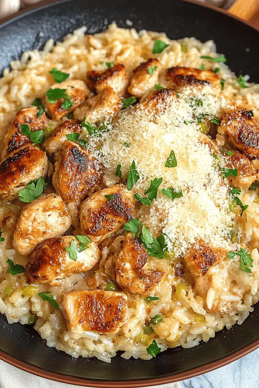 Garlic Parmesan Chicken Rice Final Dish Presentation