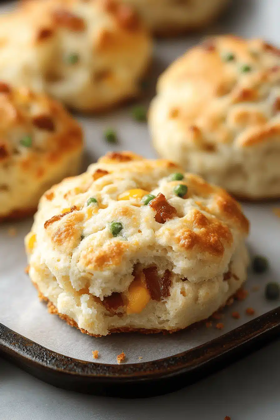 Gluten-Free Bacon Cheddar Biscuits slice on plate showing perfect texture and swirl pattern