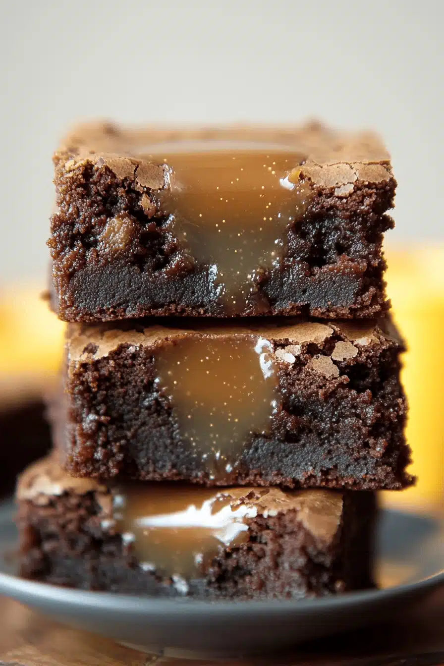 Gluten-Free Caramel Brownies slice on plate showing perfect texture and swirl pattern