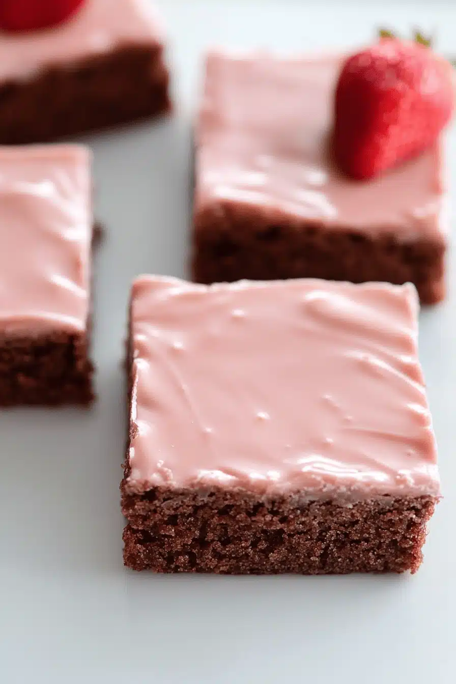 Gluten-Free Strawberry Brownies slice on plate showing perfect texture and swirl pattern