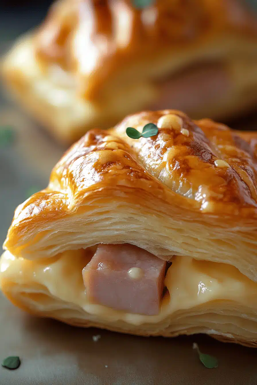 Ham and Cheese Puff Pastry Recipe ingredients organized and measured on kitchen counter