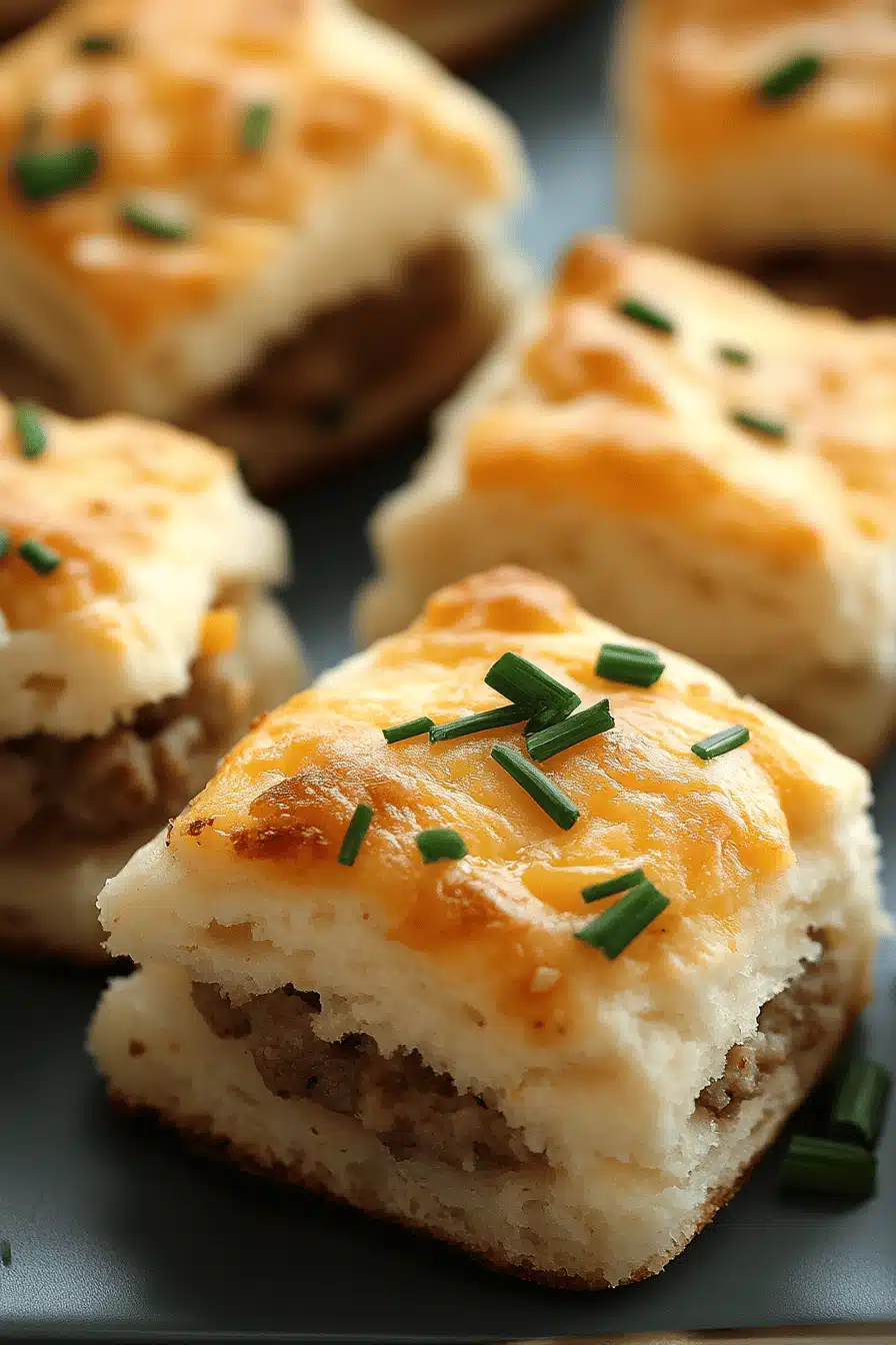 Homemade Sausage Cheddar Biscuits slice on plate showing perfect texture and swirl pattern