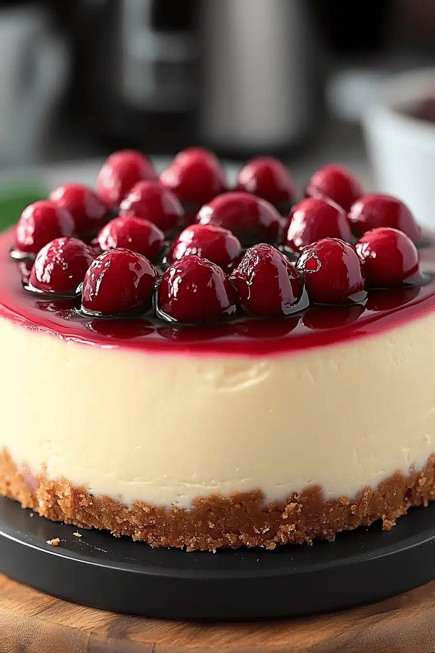 Instant Pot Cheesecake slice on plate showing perfect texture and swirl pattern