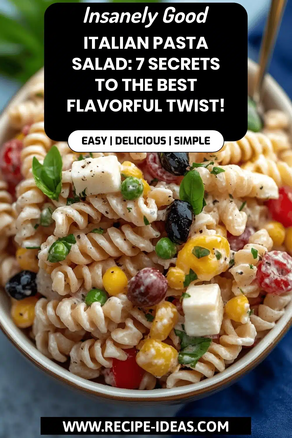 Italian Pasta Salad final dish beautifully presented and ready to serve