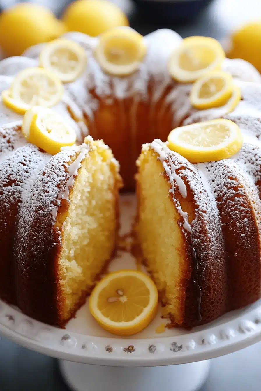 Lemon Pound Cake slice on plate showing perfect texture and swirl pattern