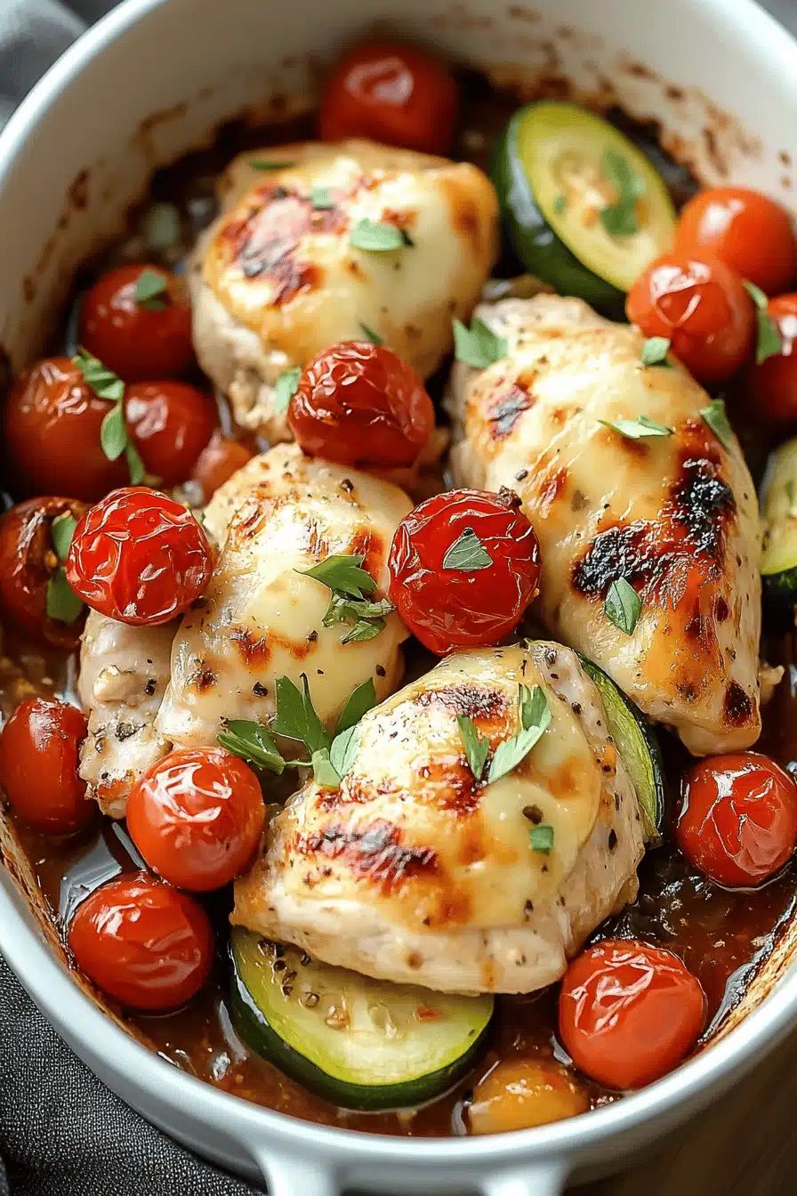 Mediterranean Chicken Zucchini Bake ingredients organized and measured on kitchen counter