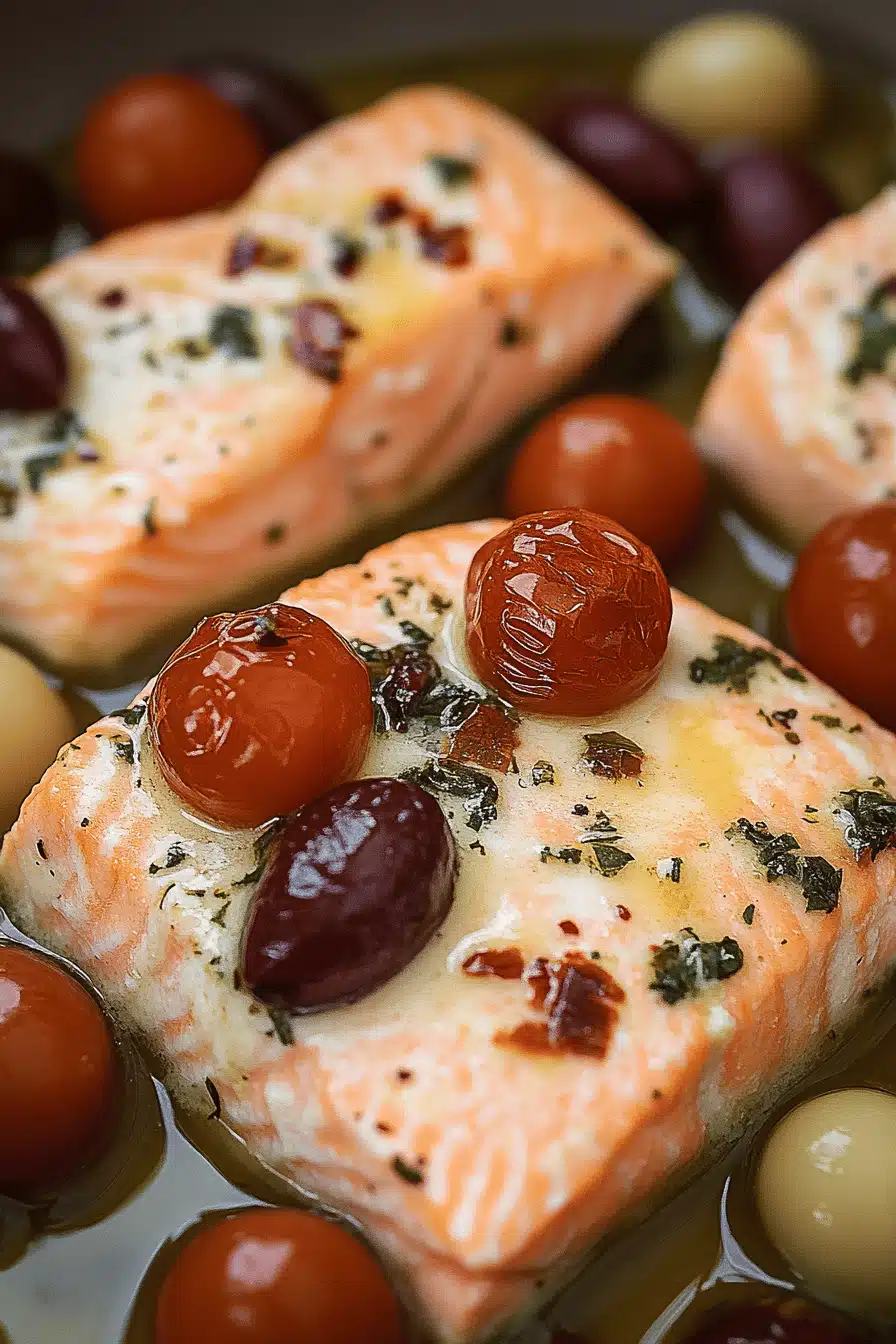 Mediterranean Salmon Bake ingredients organized and measured on kitchen counter