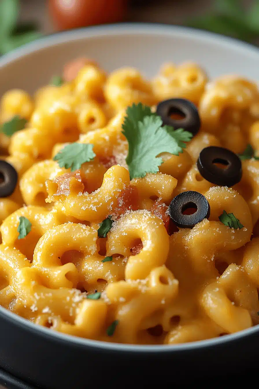 Mexican Mac and Cheese slice on plate showing perfect texture and swirl pattern