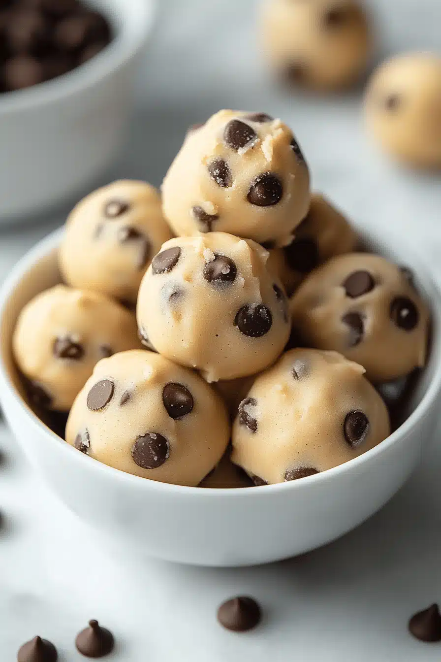 No-Bake Cookie Dough Bites ingredients organized and measured on kitchen counter
