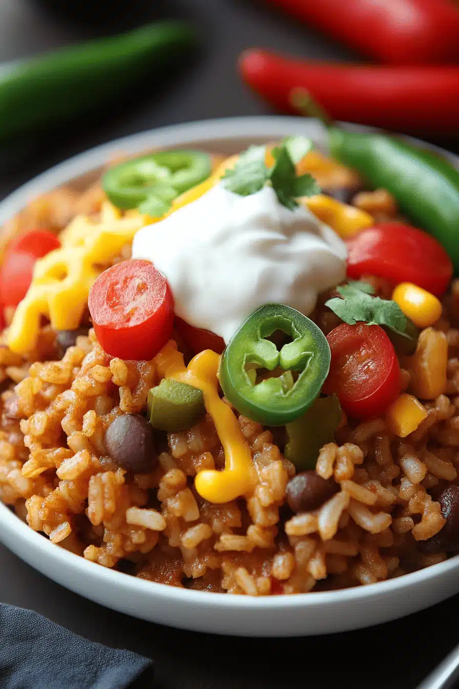 One-Pan Taco Rice ingredients organized and measured on kitchen counter