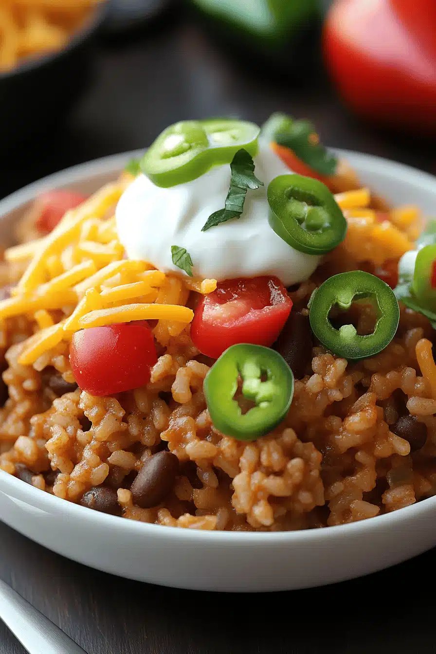 One-Pan Taco Rice slice on plate showing perfect texture and swirl pattern