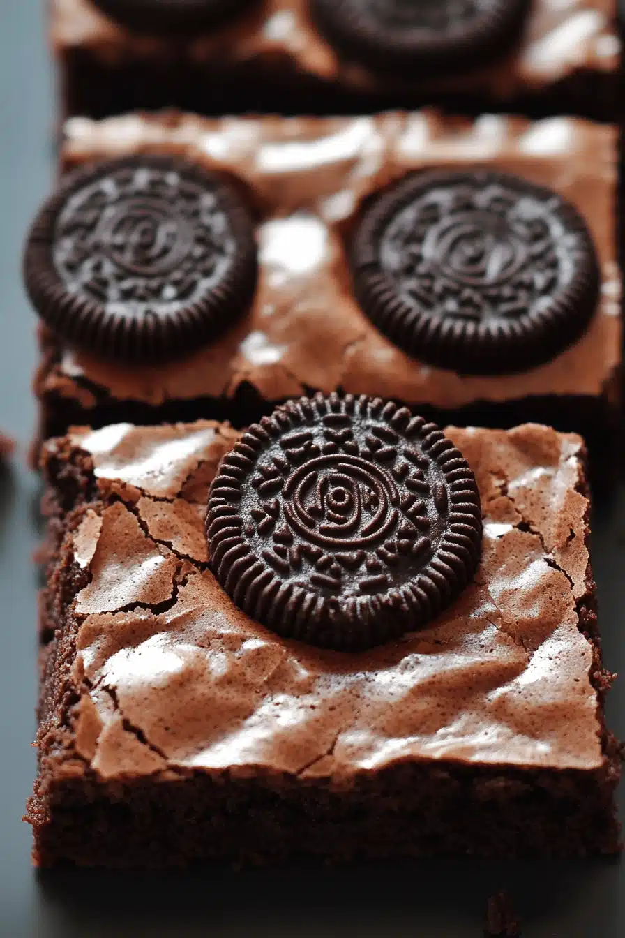Oreo Brownies Recipe slice on plate showing perfect texture and swirl pattern