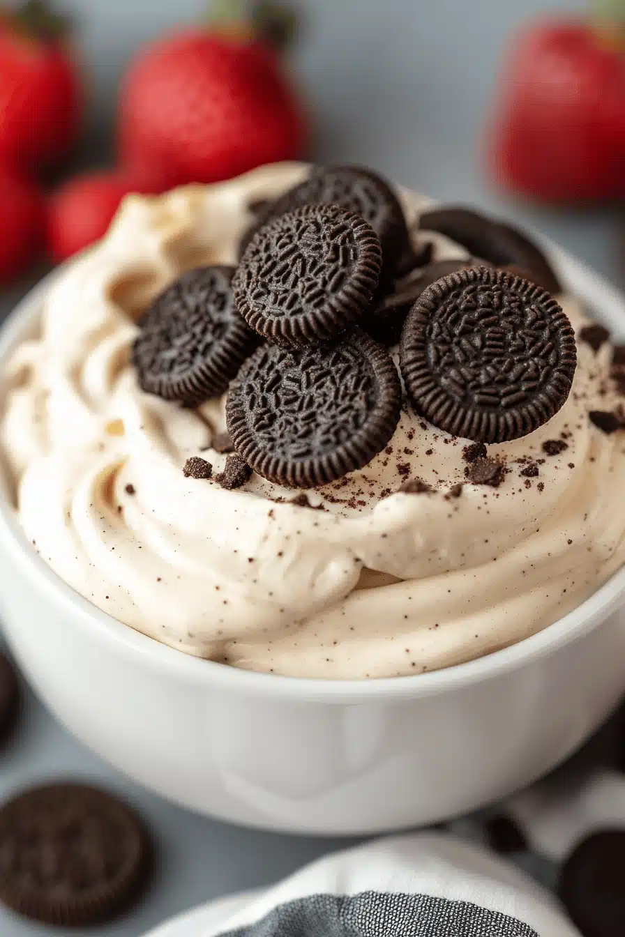 Oreo Dip Recipe ingredients organized and measured on kitchen counter