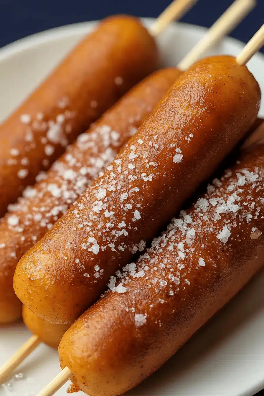 Pancake Sausage on a Stick slice on plate showing perfect texture and swirl pattern