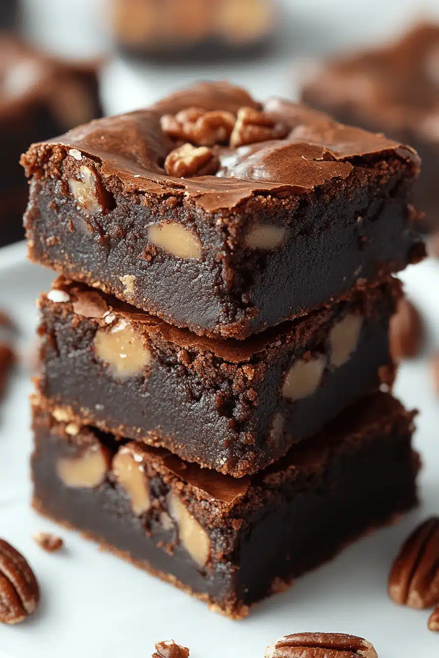 Pecan Pie Brownies slice on plate showing perfect texture and swirl pattern