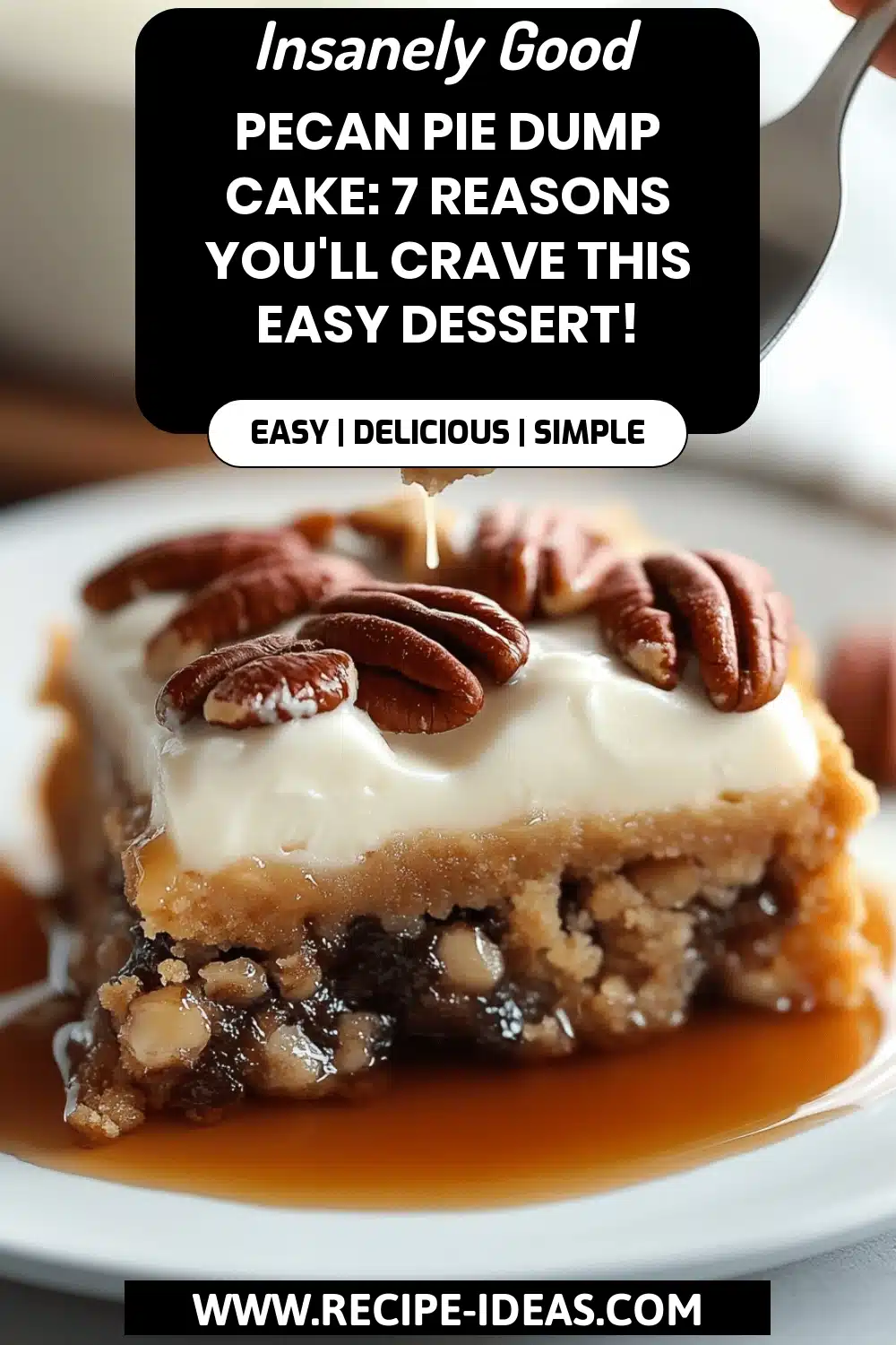 Pecan Pie Dump Cake final dish beautifully presented and ready to serve
