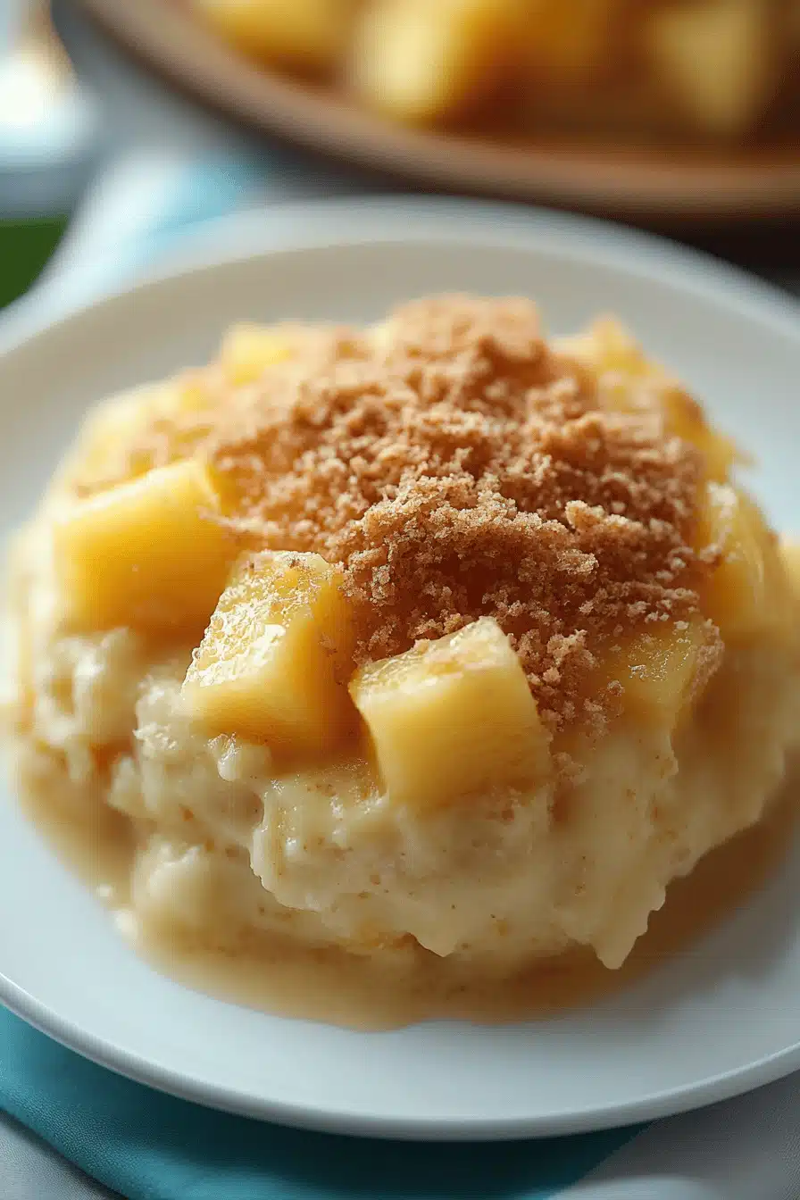 Pineapple Cheese Casserole Recipe slice on plate showing perfect texture and swirl pattern