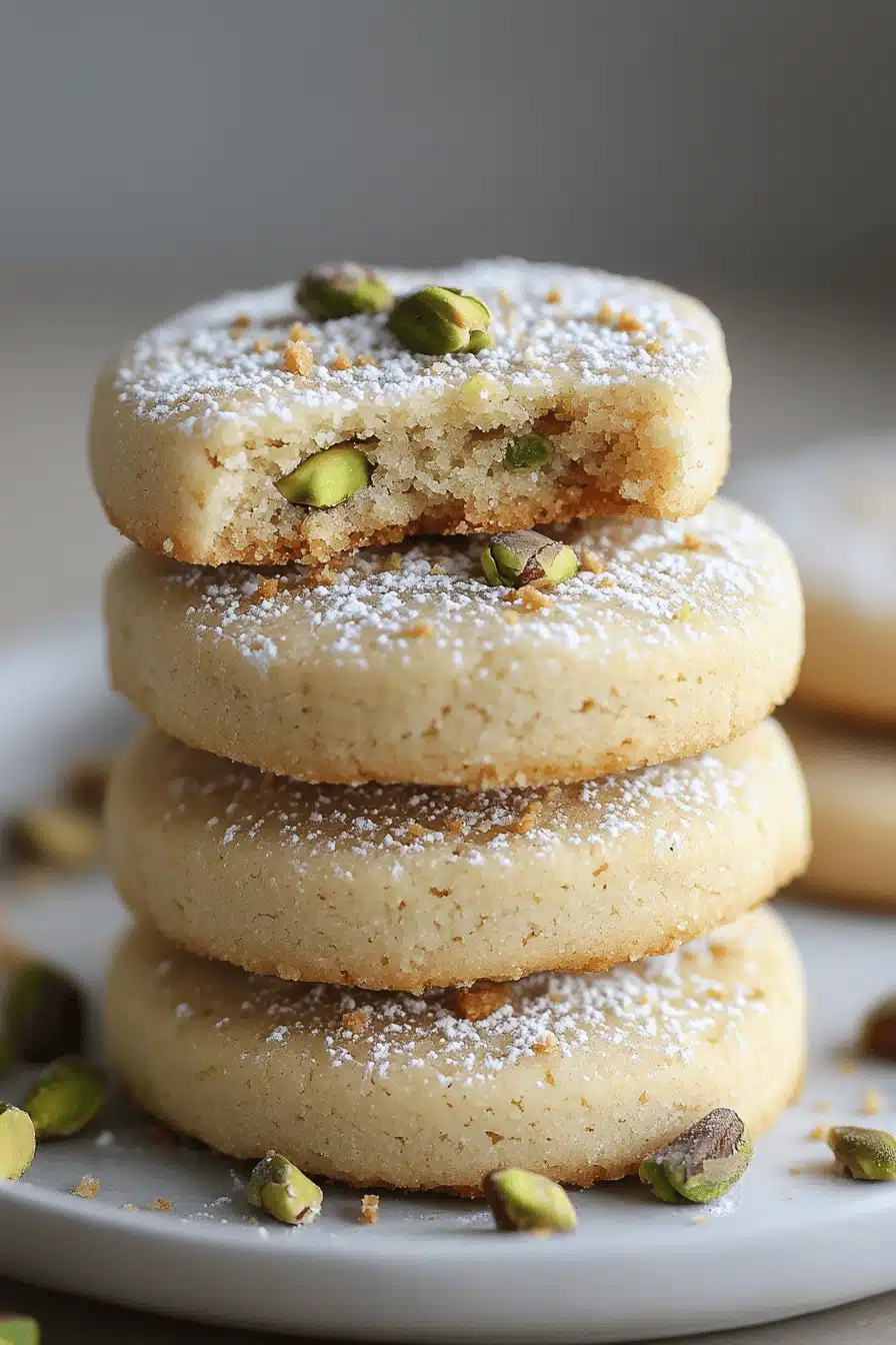 Pistachio Shortbread Cookies ingredients organized and measured on kitchen counter