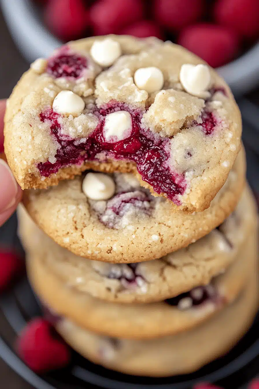 Raspberry Crumble Cookies slice on plate showing perfect texture and swirl pattern