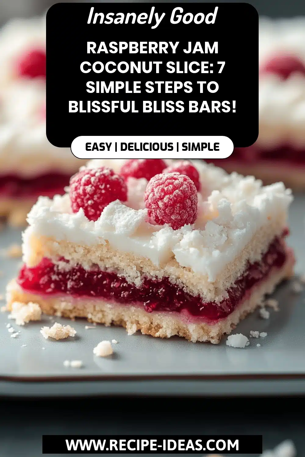 Raspberry Jam Coconut Slice final dish beautifully presented and ready to serve