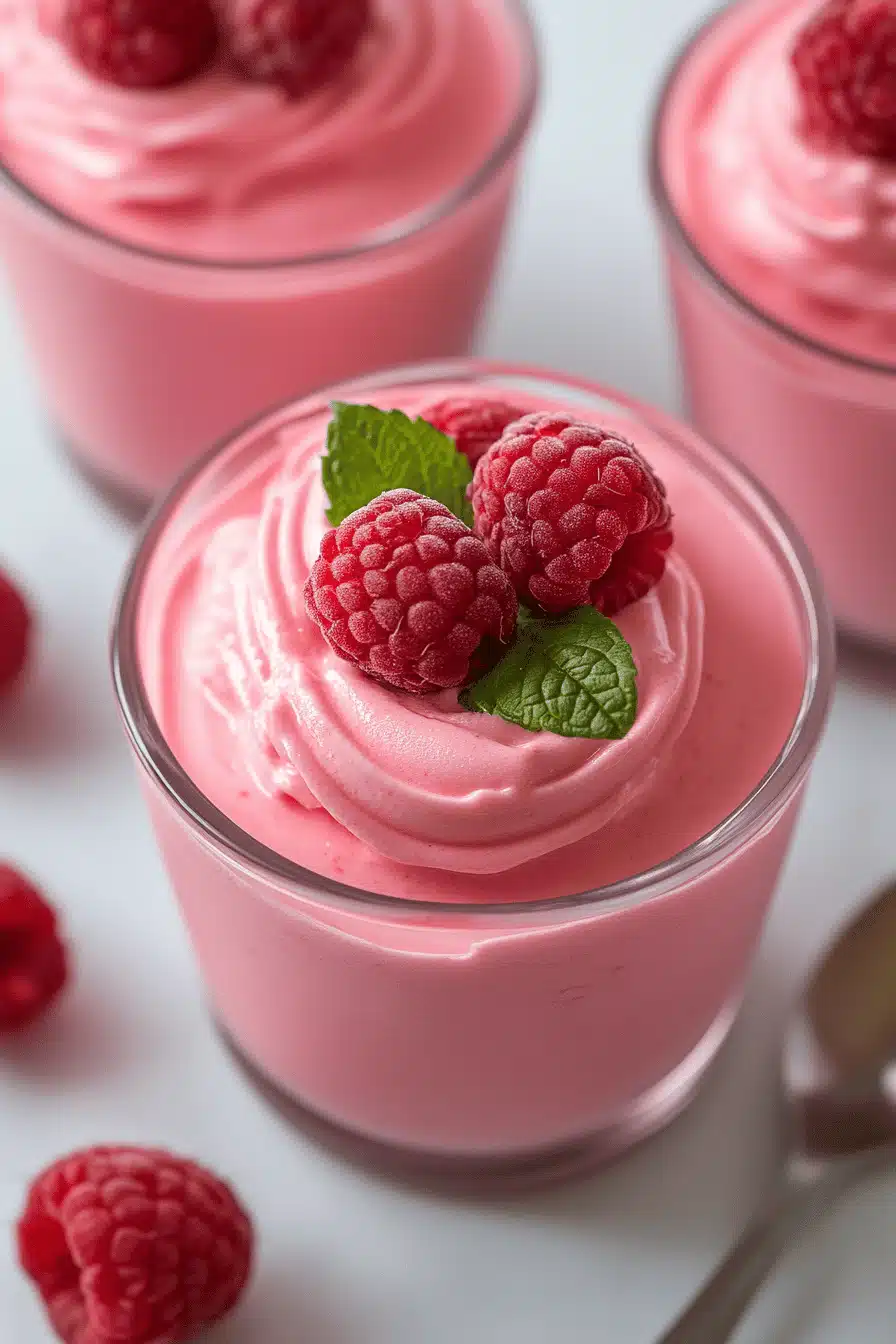 Raspberry Mousse Recipe ingredients organized and measured on kitchen counter
