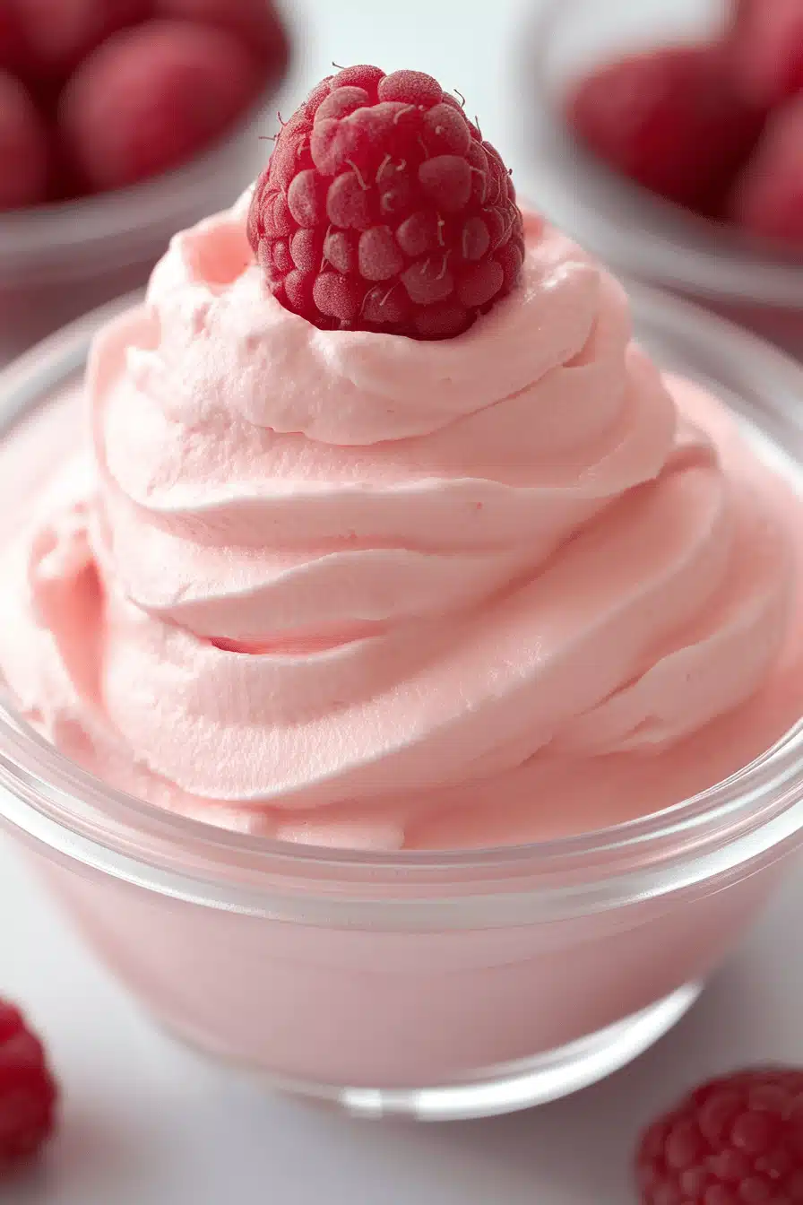 Raspberry Whipped Cream slice on plate showing perfect texture and swirl pattern