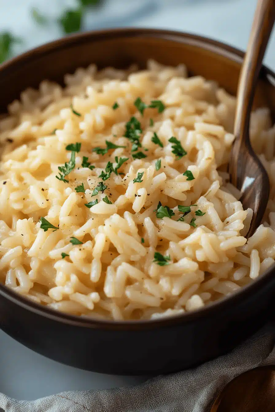 Rice Soup Recipe slice on plate showing perfect texture and swirl pattern