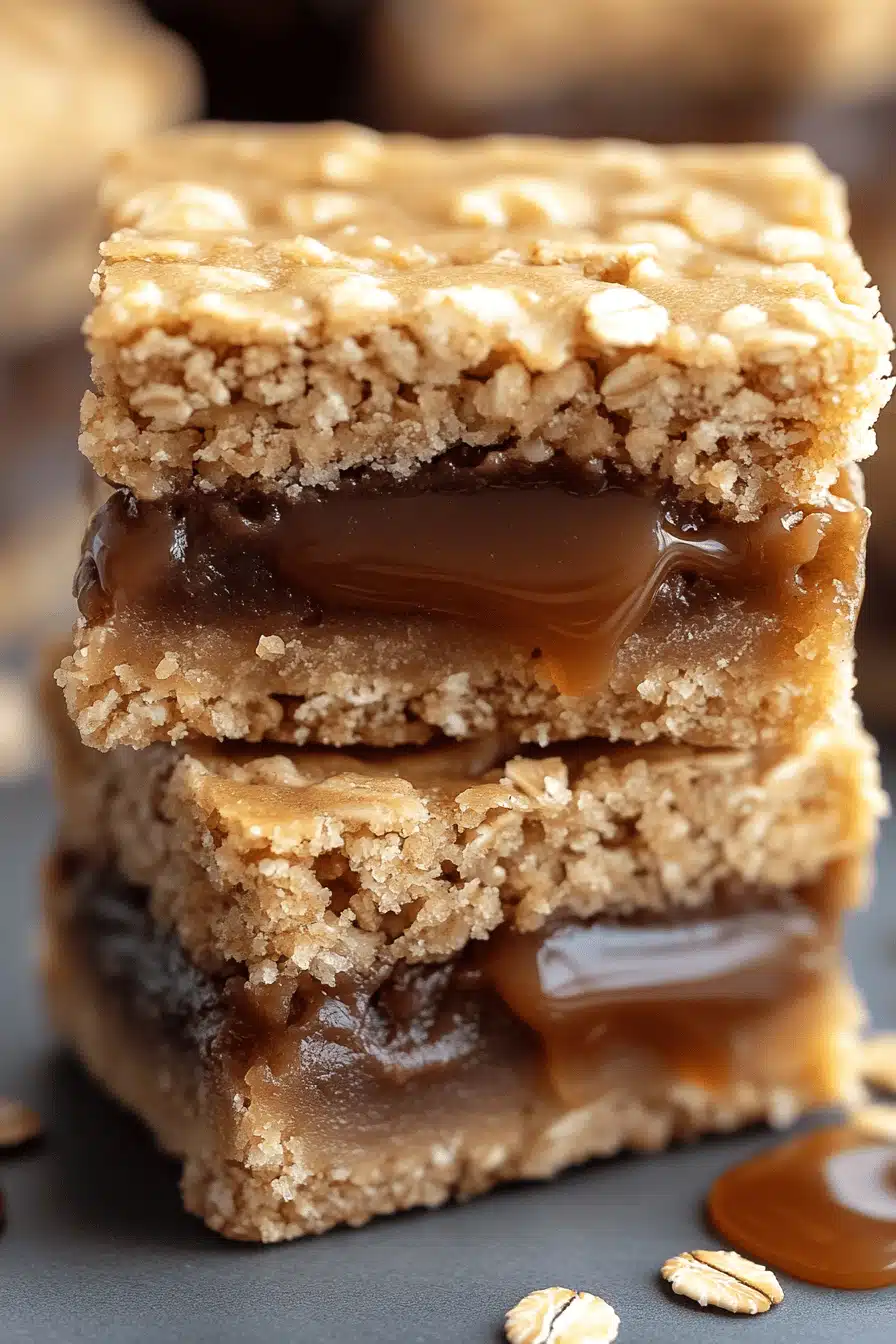 Salted Caramel Oatmeal Carmelitas slice on plate showing perfect texture and swirl pattern