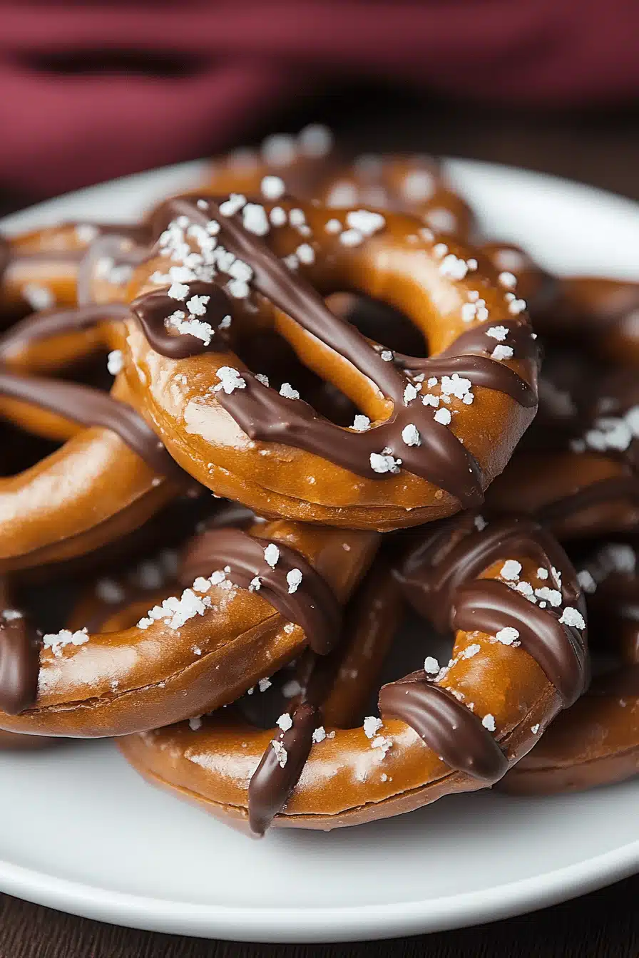 Salted Chocolate Caramel Pretzels slice on plate showing perfect texture and swirl pattern